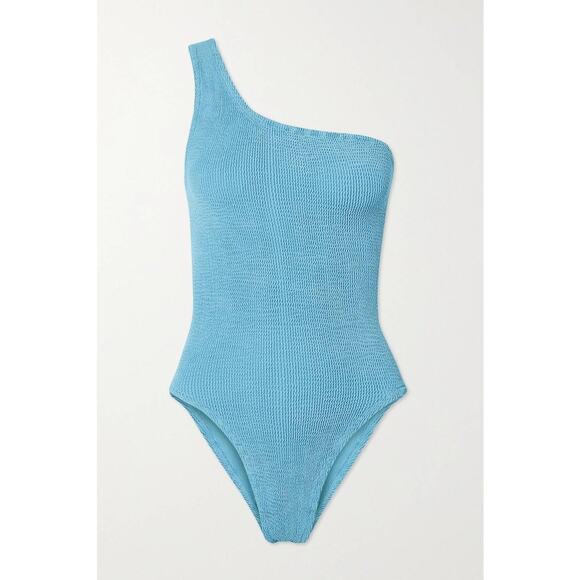 Hunza G Nancy Oneshoulder Seersucker Swimsuit - OS Sky Blue - Picture 2 of 2